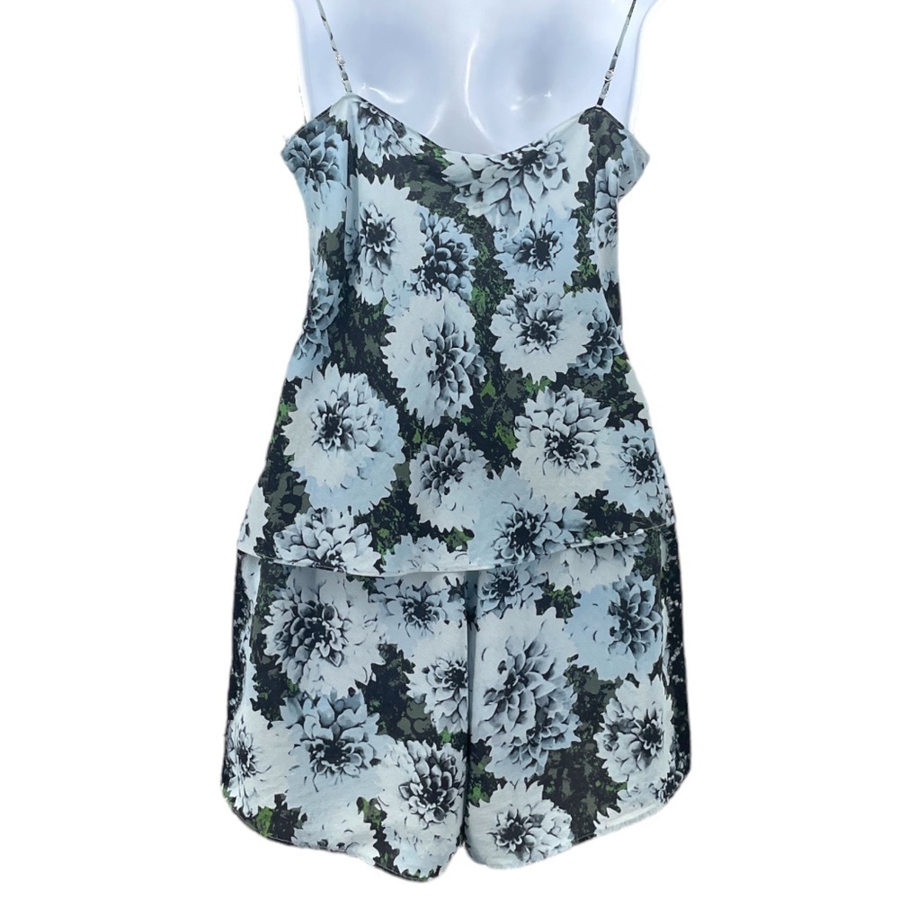 Fleur du Mal Silk Georgette Camisole/PJ Short Set, Blue Floral, Size M - Picture 2 of 7